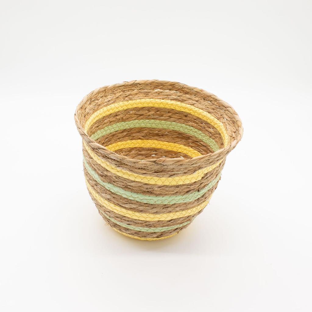 Seagrass & Straw Vase Shaped Baskets – Natural Yellow & Green – Set of 3