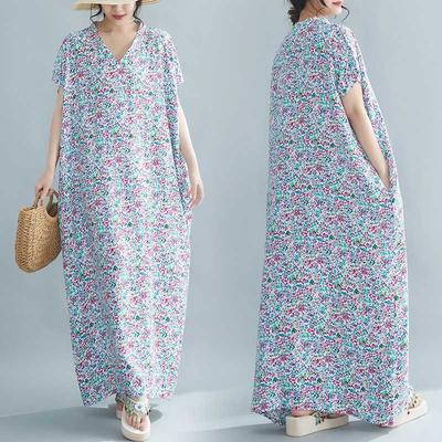 Реальный заказ в наличии, и новое богемное свободное большого размера платье-халат с V-образным вырезом из хлопка и шелка на лето.