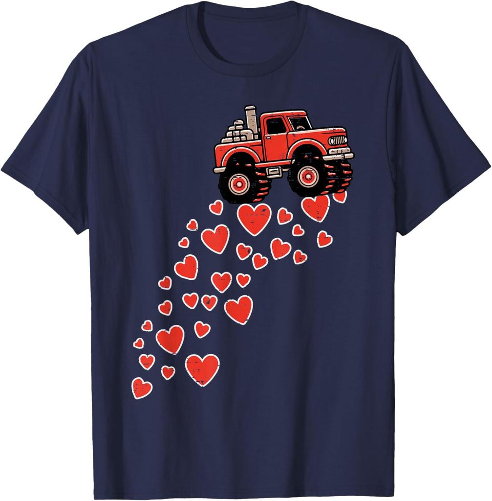 Retro Valentines Day Monster Truck Hearts Unisex T-Shirt