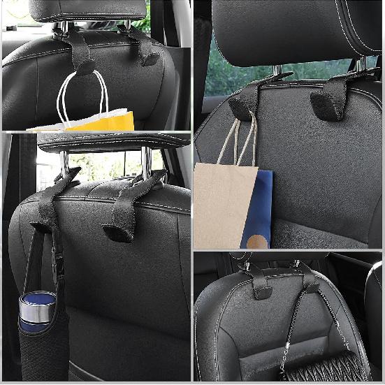 LivTee Black Superior Leather Car Seat Back Headrest Hook, Auto Seat Hook Hangers Interior Accessories For Purse Coats Umbrellas Grocery Bags
