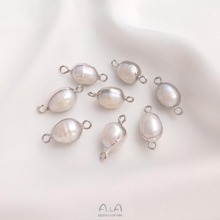 Натуральный барочный неправильной формы жемчуг с двумя отверстиями, рисовая бусина, плоская круглая подвеска для ручной работы, DIY, безельная оправа