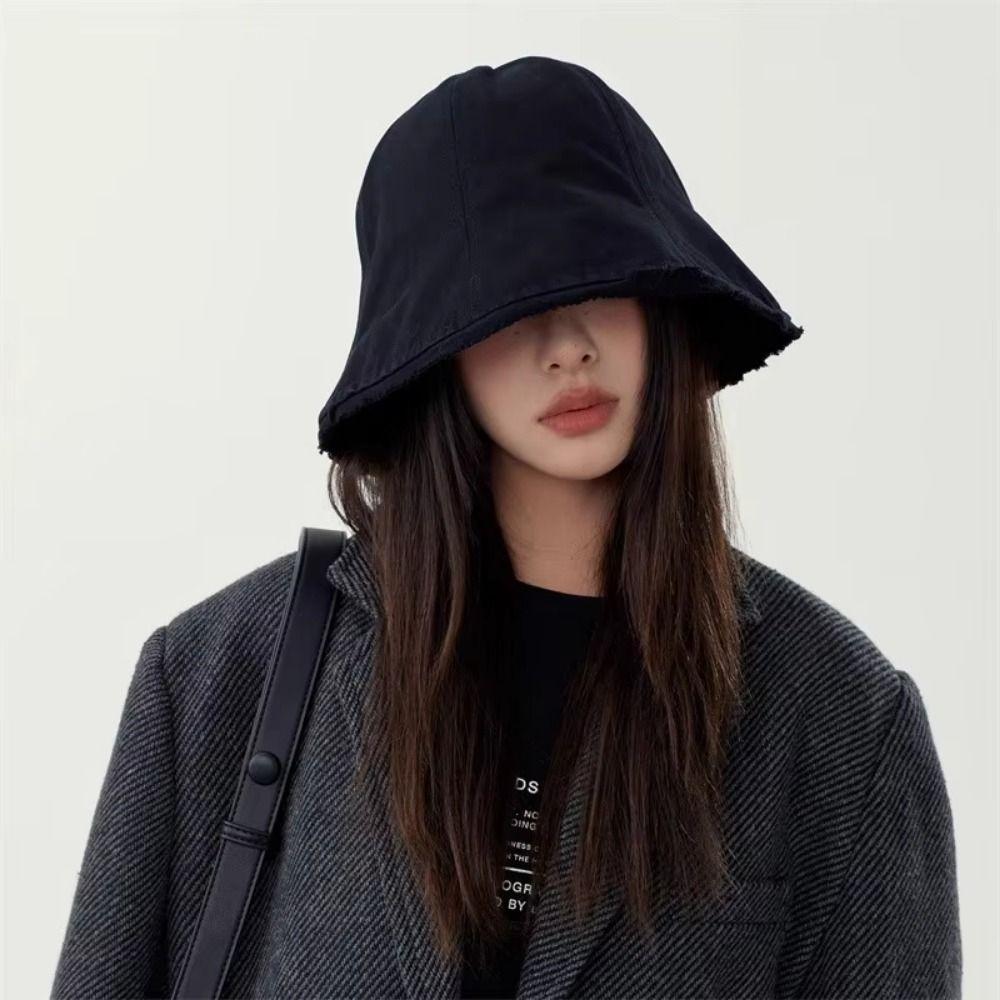 Solid Color Panama Sun Cap Large Brim Cotton Basin Hat Fashionable Outdoor Fisherman Hat Winter