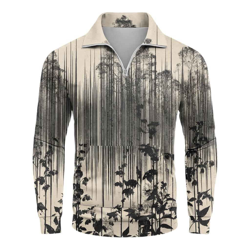 Мужской свободный повседневный свитшот на молнии 1/4, модный топ с длинным рукавом и принтом, с карманами