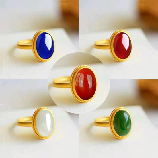 Кольцо из натурального камня в этническом стиле, регулируемые кольца для пальцев, овальные украшения из драгоценных камней для женщин, подарок на годовщину, день рождения, свадьбу