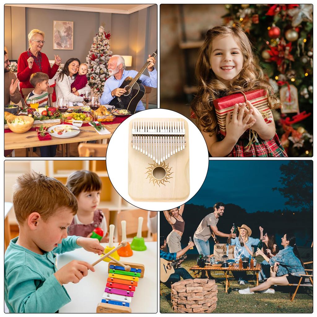 Uxcell 21-клавишное пианино для большого пальца, мини-портативное пианино для пальцев, клен, узор солнца, защитная сумка, настроечный молоток и инструкции по обучению музыке,