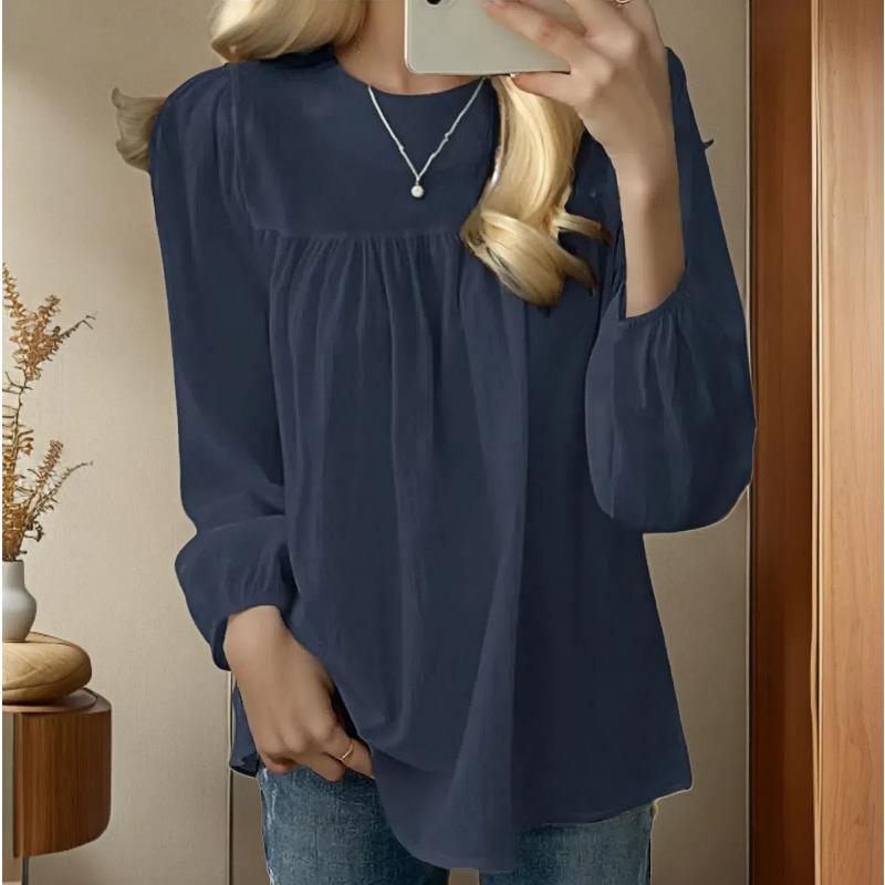 Women's Fashion Casual Spring Autumn Solid Color Print Long Sleeve O-Neck Blouses & Shirts