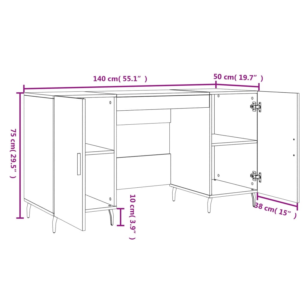 Desk Concrete Grey 140x50x75 cm Wood Based Panel