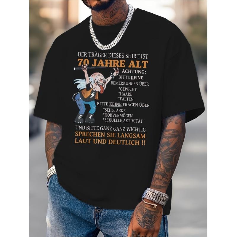 Men's 70th Birthday Vintage T-Shirt - 1970s Retro German Text & 70 Years Old Slogan, Heavyweight 180gsm Black Round Neck Short Sleeve with Alter Sack