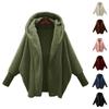 Women Fleece Hooded Sweater Solid Lamb Cashmere Cardigan Jacket Coat Ladies Casual Plush Autumn Winter Long Sleeve Cotton Tops