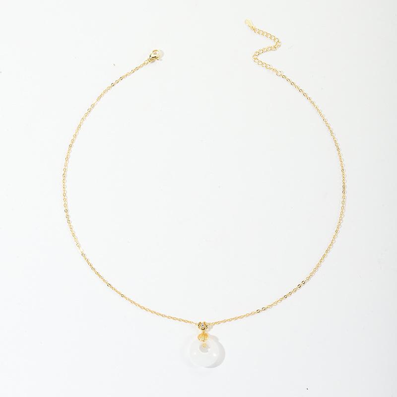 Ожерелье из 18-каратного золота с подвеской в виде пряжки мира из нефрита Хэтянь - Женский роскошный подарок на День святого Валентина