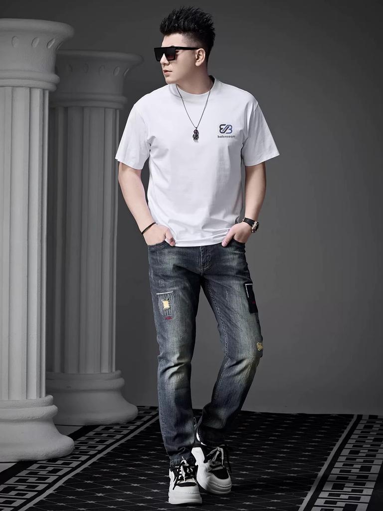 European High-End Letter-Printed Short-Sleeved T-Shirt for Men 2025 New Summer Trendy T-Shirt Men's Half-Sleeved Top