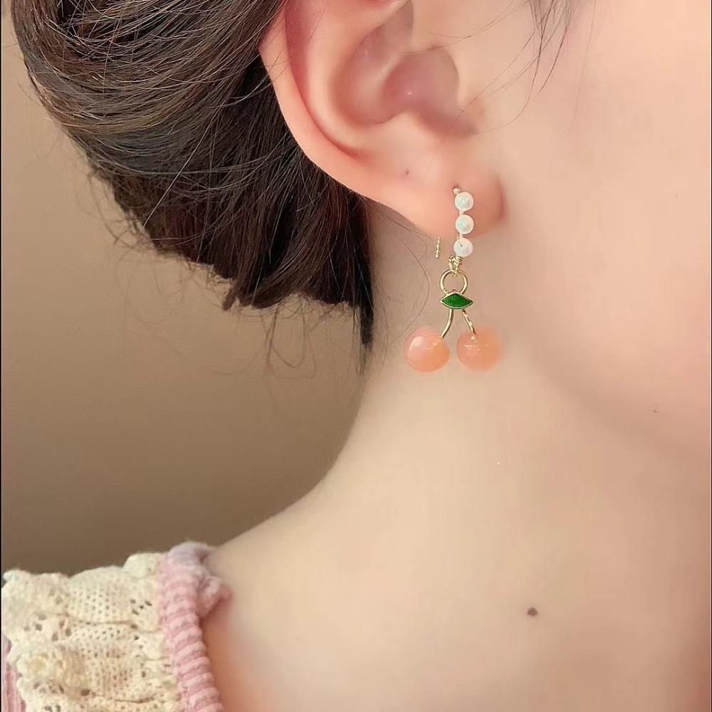 Серьги-гвоздики с вишней, серьги-подвески с жемчугом 2024, висячие серьги, для девочки