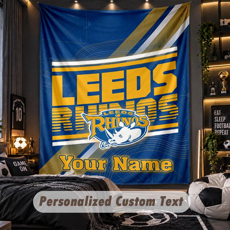 TapestryLeeds Rhinos Custom Name Text Personalized Wall Hanging Tapestry Home Wall Decor