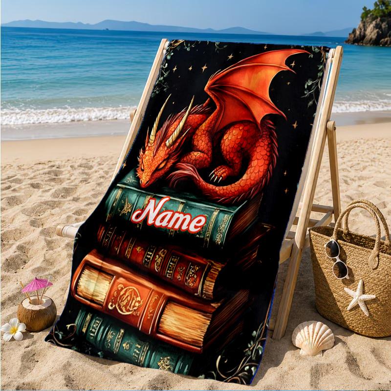 Custom Name Dragon Tales books Beach Towel Microfiber Beach Towel, Lightweight and Quick-Dry, for Summer Travel, Swimming Pool Gift