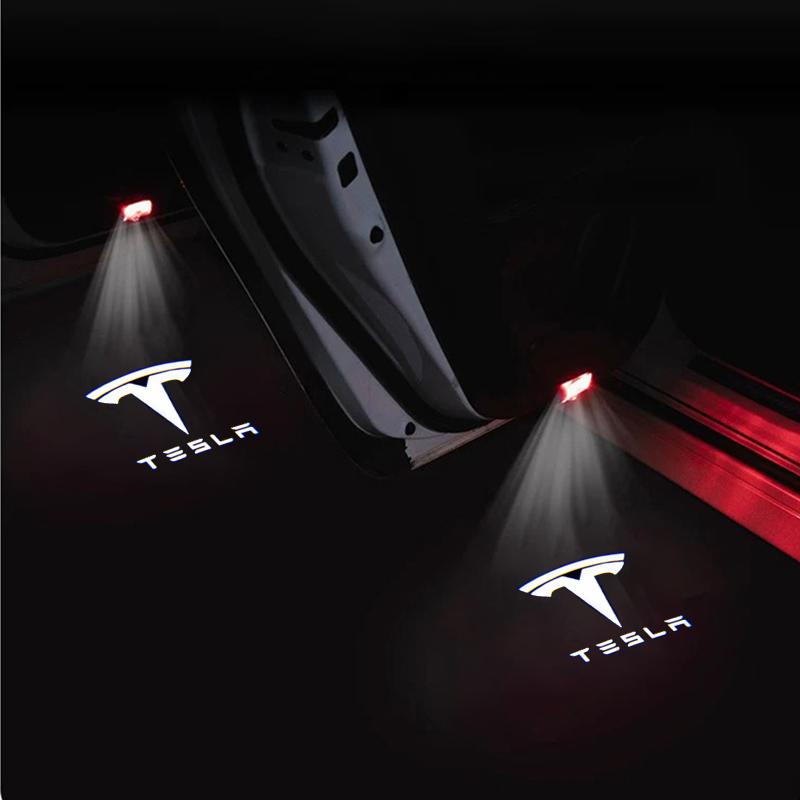 2Pcs For Tesla Model 3 Model Y Model S Model X Cybertruck G Juguete Roadster SpaceX Car Logo Welcome Light Atmosphere Ghost Lamp
