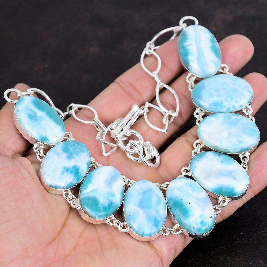 Ожерелье из ларимара, ожерелье из натурального драгоценного камня, ожерелье из стерлингового серебра 925 пробы, регулируемая цепочка, дизайнерские украшения ручной работы, подарки для друга