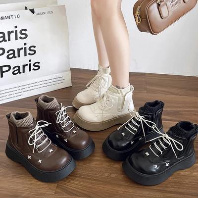 Модные женские ботильоны на платформе Весна Осень Элегантный стиль Лолита Женские повседневные ботинки Модные простые универсальные кожаные ботинки Женские