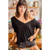 Women's Black V-neck Casual Knitwear Blouse Blz-19001586