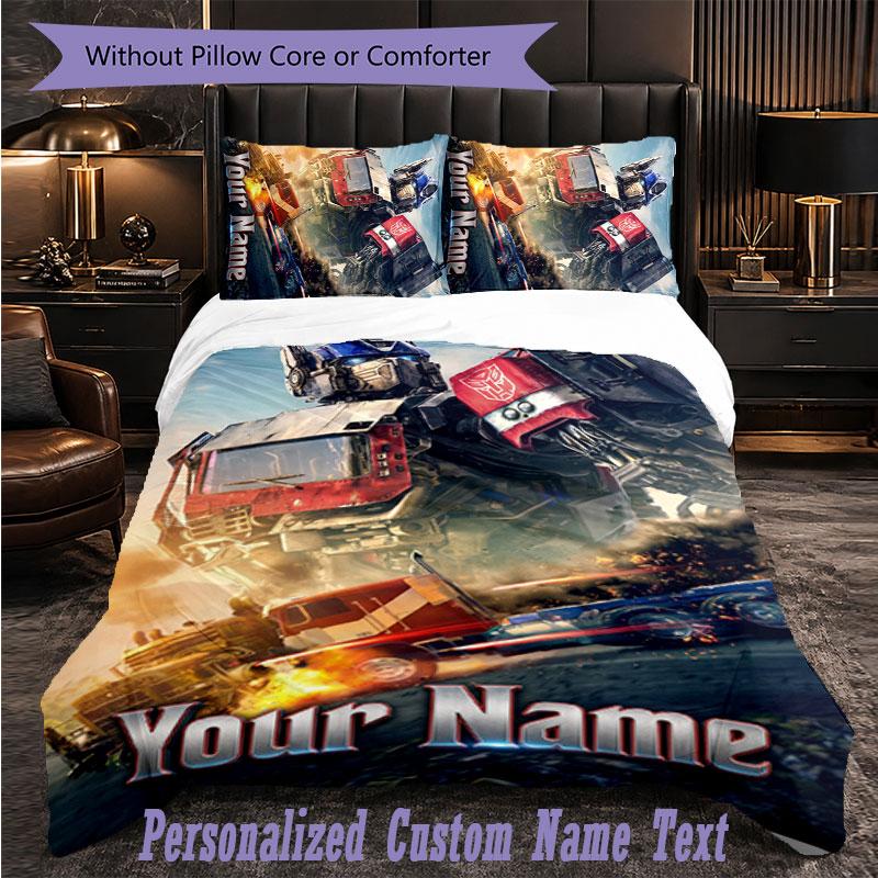 Personalized 3Pcs Bedding SetTransformers Custom Text Duvet Cover Pillowcase Set Bedroom Gift