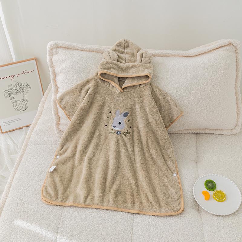 Embroidered Coral Fleece Hooded Cape Children's Bathrobe Baby Cotton Absorbent Korean Bear Bath Towel