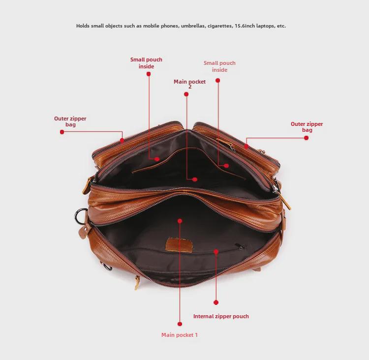 Мужской многофункциональный рюкзак из натуральной кожи и расширяемый портфель с большой вместимостью и множеством карманов