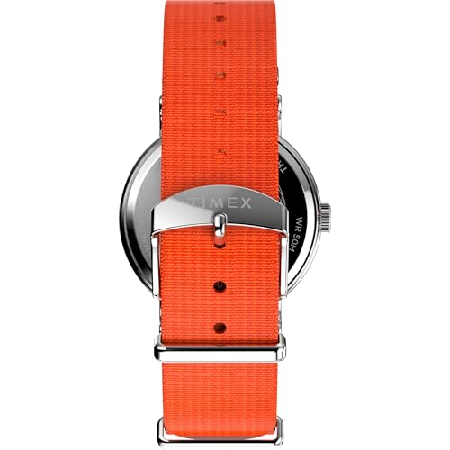 Мужские часы Timex Weekender 40 мм - Оранжевый ремешок Белый циферблат Корпус серебристого тона, Оранжевый