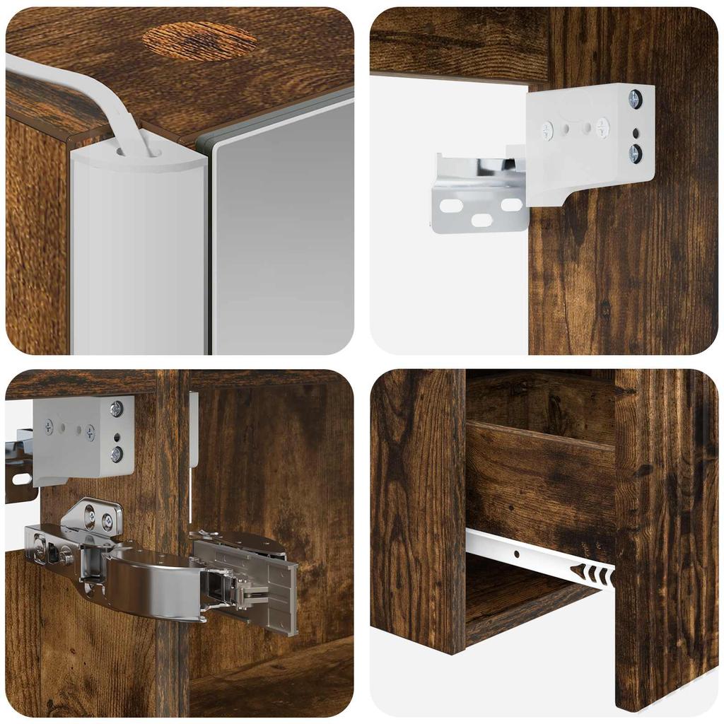 Bathroom Cabinet Set 4 pcs Smoked Oak Wood Based Material