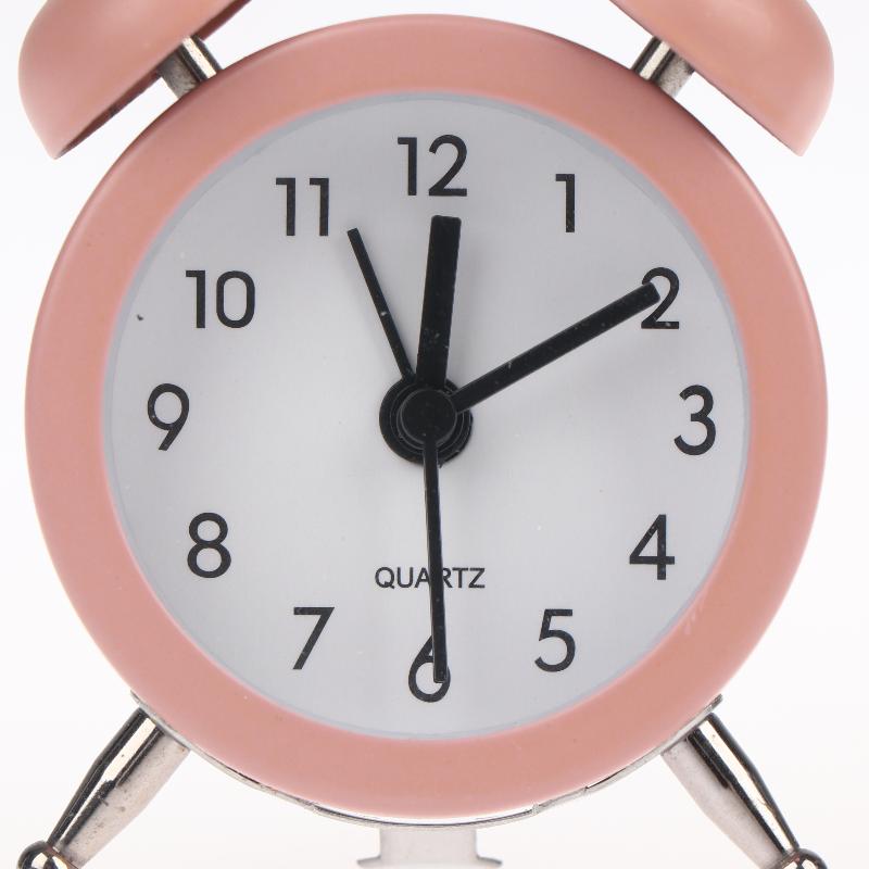 Mini Retro Twin Bell Alarm Clock Metal Frame Loud Wake Up Timer Compact Small Desk Ornament for Student Dorm Bedroom Bedside Use