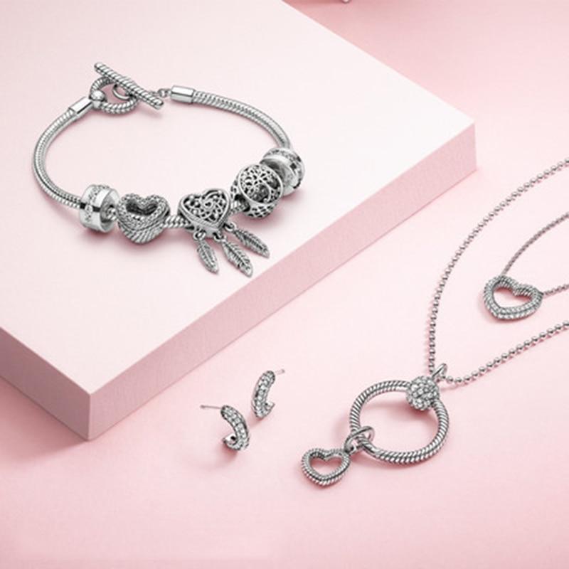 Стерлингового серебра 925 пробы O Love Heart розовое золото CZ кулон мотаться подходит ожерелье женщины DIY очаровательные ювелирные изделия