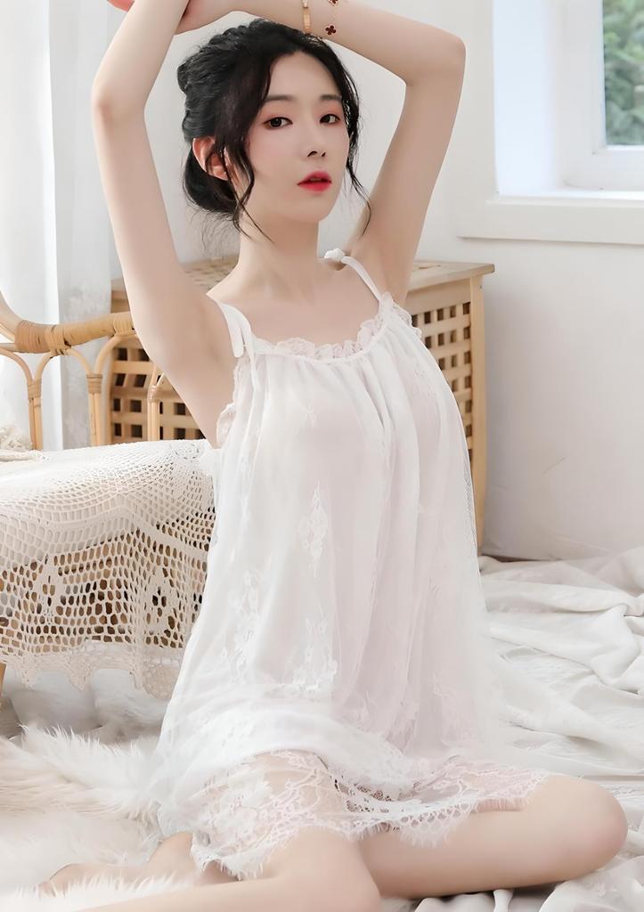 Loose Babydoll Sexy Lingerie Lace Adult Cute Slip Underwear Room Wear Nightwear Pajamas Adults Women's (White)