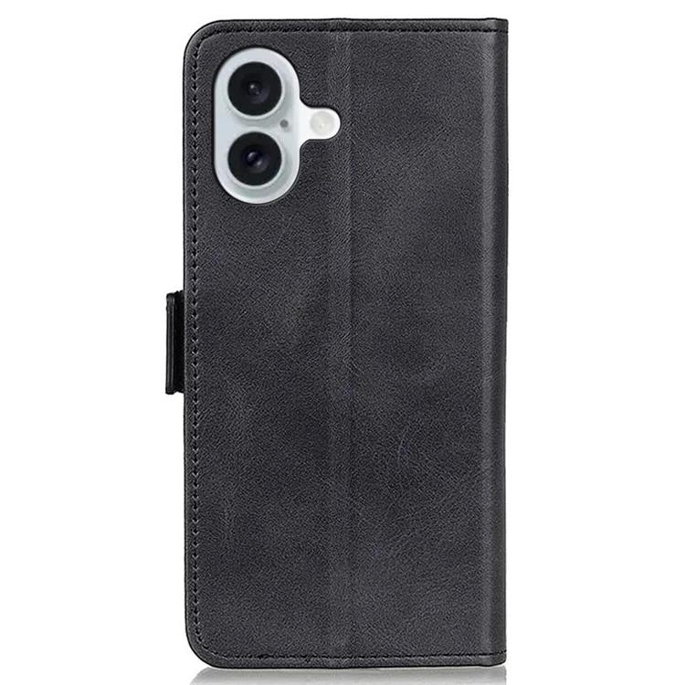 Для iPhone 16 Plus чехол-кошелек из искусственной кожи с боковой магнитной застежкой - черный