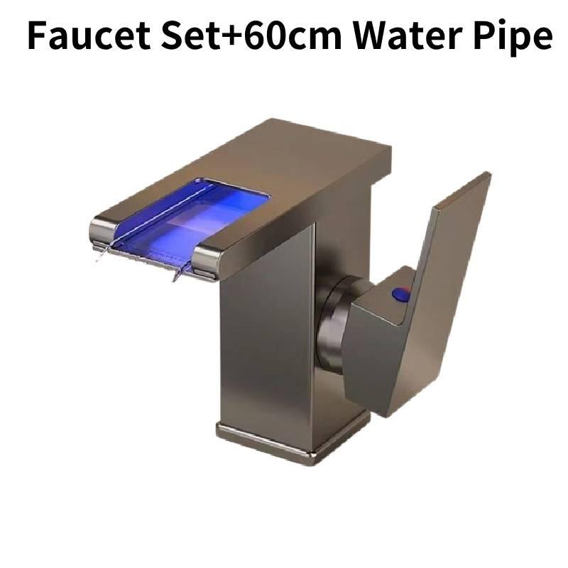 Elegant Copper Sink Faucet With Led Waterfall Cascade For Hot And Cold Water Usage