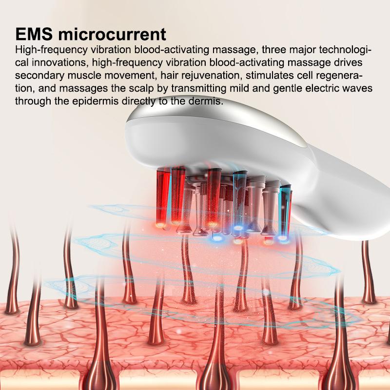 Электрическая расческа-массажер для кожи головы Красный Синий Светодиодная светотерапия EMS Вибрационный массажный гребень Лекарство от выпадения волос Аппликатор для масла для кожи головы