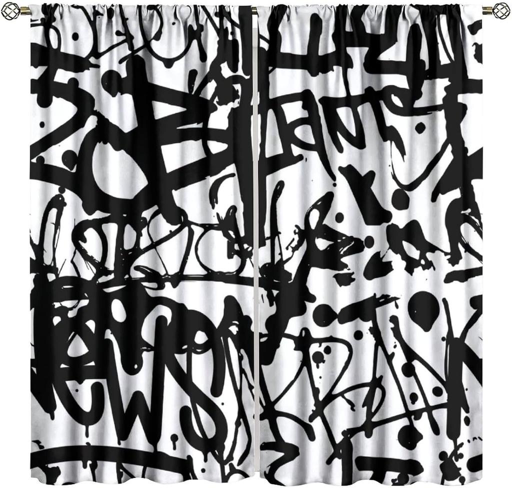 Colorful Graffiti Curtains Music Headphones DJ Art Print Blackout Window Drapes for Bedroom Living Room Kitchen Cafe Decor