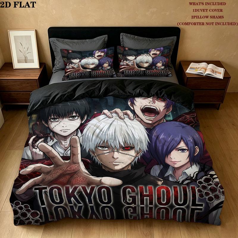 Tokyo Ghoul Pattern Bedding Quilt Set Quilt Cover Pillowcase Home Birthday Gift(1 * duvet cover + 2 * pillowcase, without core)