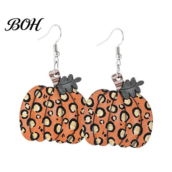 Retro Autumn Theme Ear Hooks 1 Pair Fall Pumpkin Earrings, Acrylic Leopard Print Dangle Earrings Drop Statement Thanksgiving Halloween Jewelry
