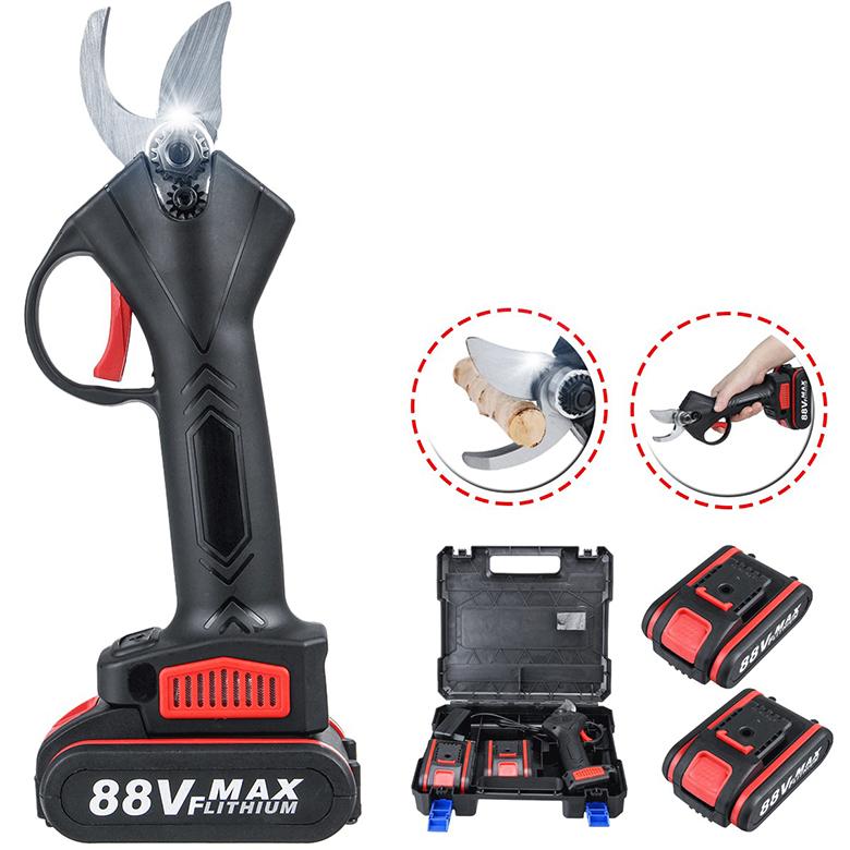 Американская вилка, 88 В, беспроводные электрические секаторы, макс. 30 мм, садовый секатор, секатор, резак для ветвей с 2 ​​литий-ионными батареями