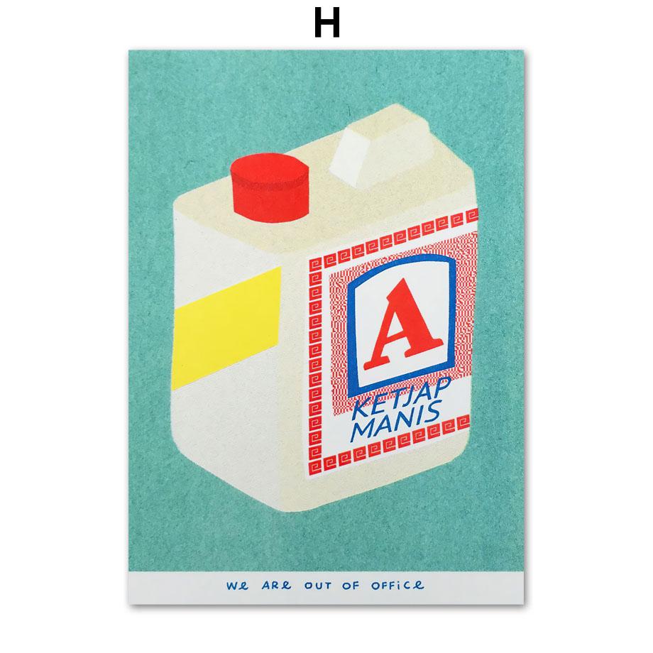 Japanese Pink Cherry Blossom Ink Canned Sardine Tomato Wall Art Painting Nordic Poster Packaged Print Pictures Living Room Decor