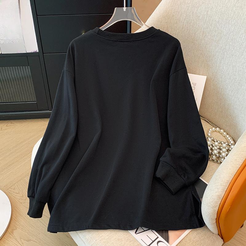 Spring and Autumn Plus Size Women's Korean Sweatshirt Shiny Diamond Love Decoration Long Sleeve Pullover