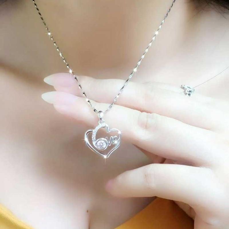 999 Sterling Silver Necklace for Women Korean Style Clavicle Chain Pure Silver Pendant Jewelry Love Love
