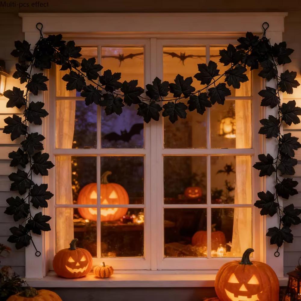 Black Maple Leaf Wreaths Upgraded Artificial Autumn Leaves Halloween Decor for Home Fireplace Stair Window Front Door Ornaments