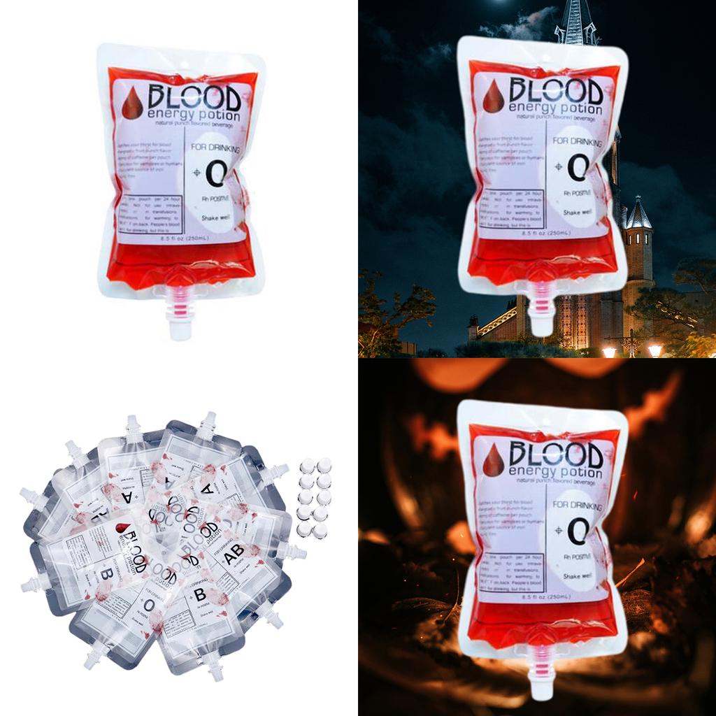 10Pack Blood Bag for Drinks Reusable Container Juice Pouch Prop for Vampire Corpses Theme Party Decoration