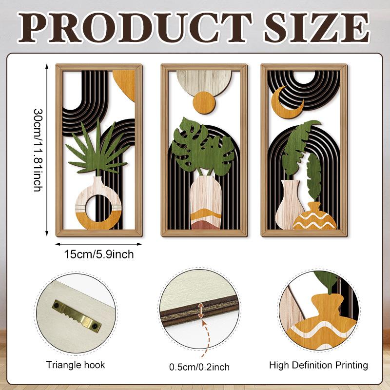 Деревянное настенное украшение из 3 частей в богемном стиле, подвеска для стены в стиле фермерского дома, геометрические подвесные декоративные деревянные изделия