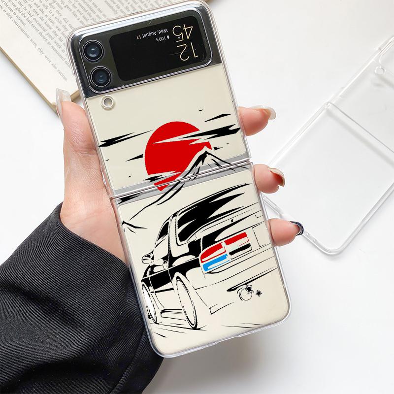 Япония JDM Спортивный Автомобиль Мода Чехол для Телефона Для Samsung Galaxy Z Flip 3 4 5 6 7 Жесткий Складной Z Flip4 Прозрачный ПК Чехол Защита Подарок