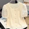 French Style Short Sleeve Lace Blouse Women Fashion Chic Top Elegant Casual Shirt