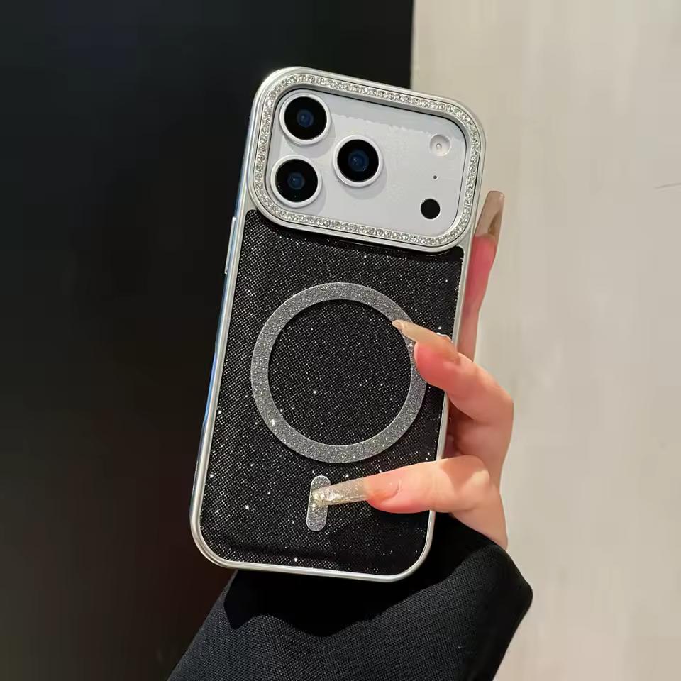 Роскошный блестящий чехол с магнитным глиттером и бриллиантами для iPhone 17 Air 16 15 14 13 12 11 Pro Max Plus для Magsafe, бампер с гальваническим покрытием