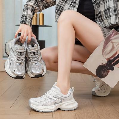 Кроссовки из натуральной кожи с тонкой сеткой красного цвета с толстой подошвой, дышащие, повседневные кроссовки