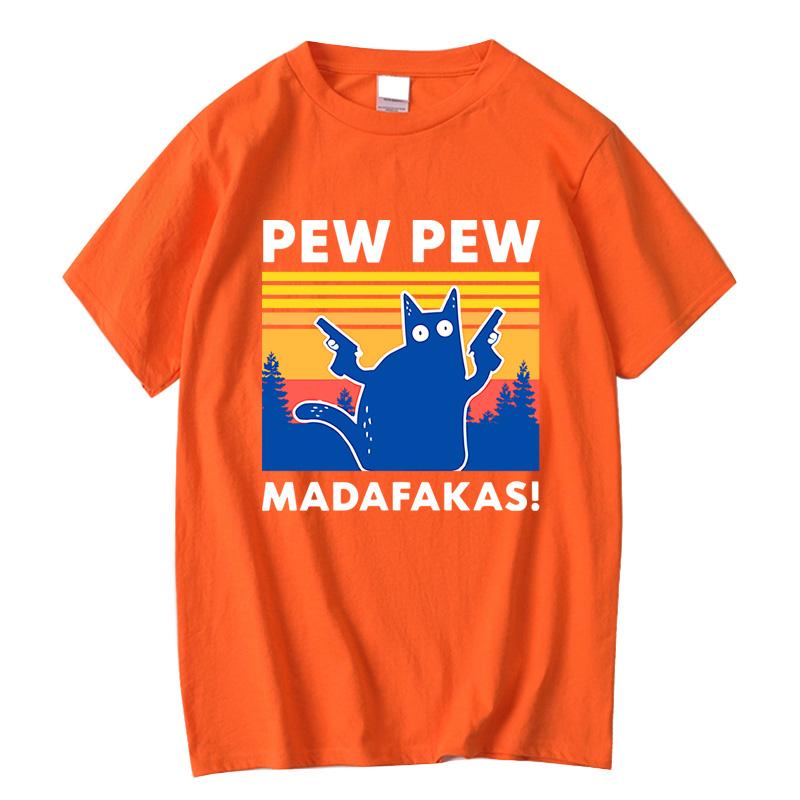 Pew Pew Madafakas Футболка Мужская С коротким рукавом Новинка Забавная Кошка Футболка Хлопок Свободный Топ Рубашки Футболка Летний Повседневный Свободный Мужской