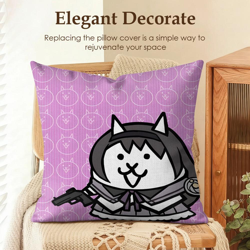 BBattle Cats Anime Cushion Cover Natural Linen Organic Fabric DoubleSided Printing Sofa Home Decor Gift Pillow Case