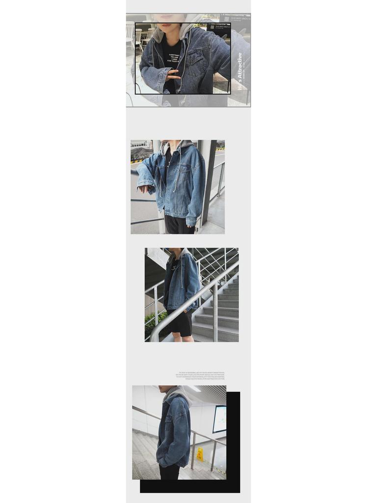 Мужская джинсовая куртка свободного кроя с капюшоном в корейском стиле: Модный, универсальный, красивый, с японским влиянием.